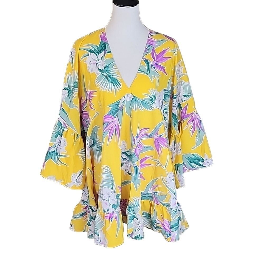 Umgee Yellow‎ Floral Top Size 2XL